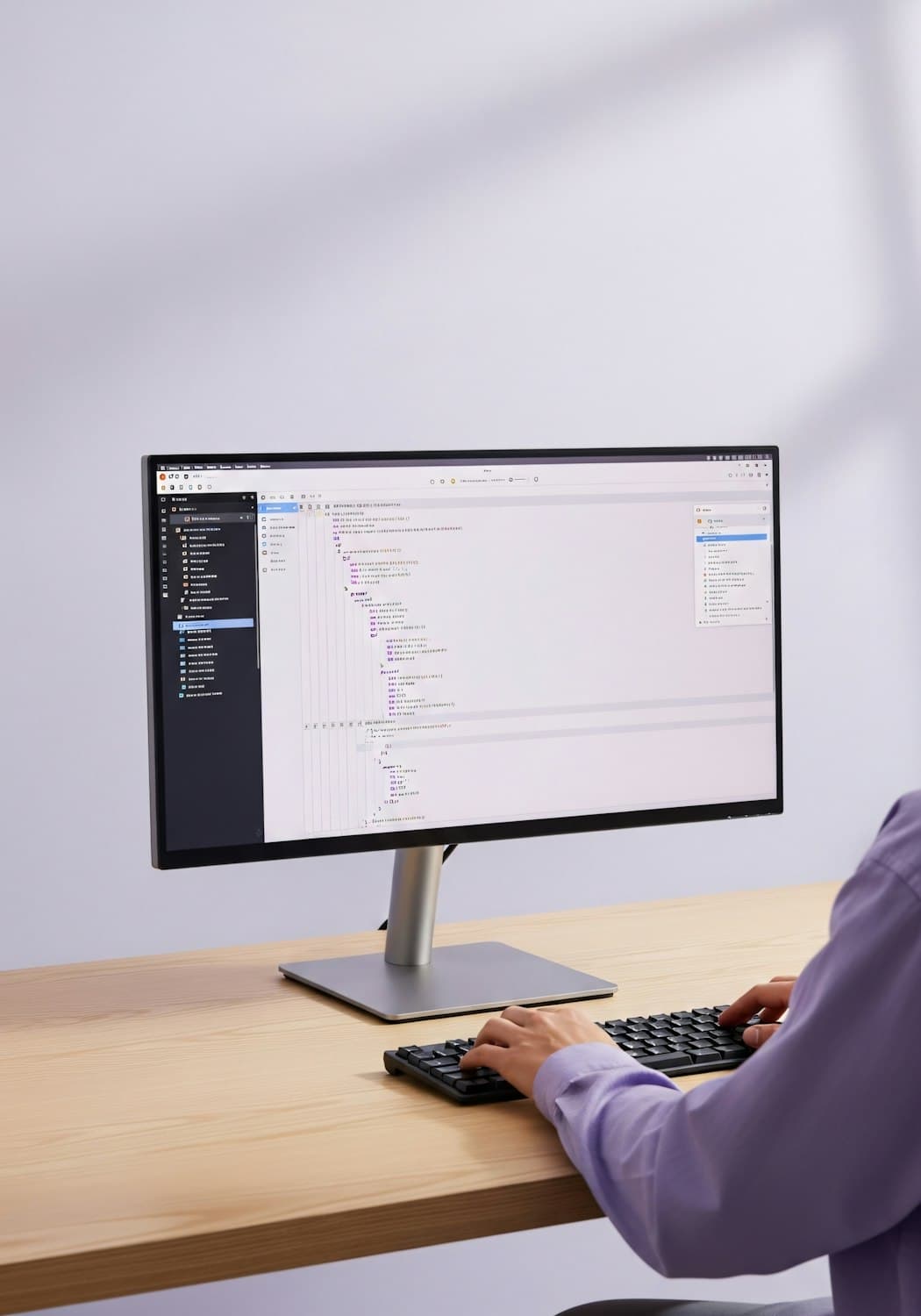 An edit desk with a large monitor in a darkened room